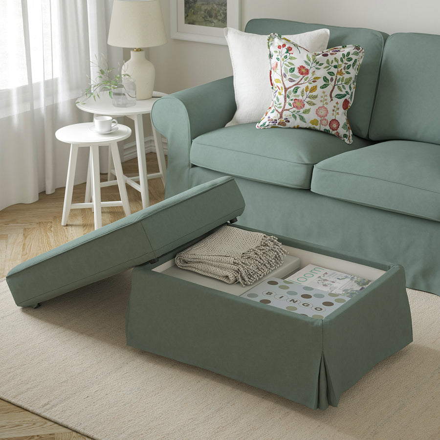 EKTORP footstool with storage, Tallmyra light green, 82x62 cm