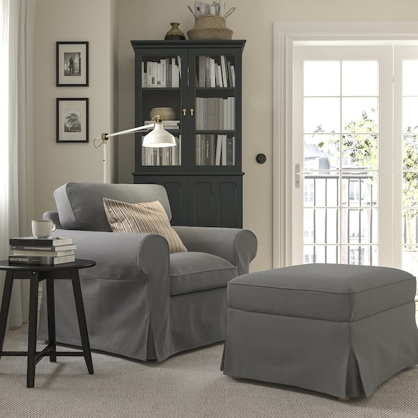 EKTORP - Armchair and footstool, Hakebo dark grey