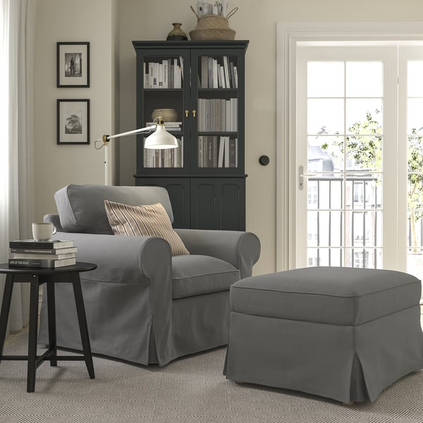 EKTORP armchair and footstool, Hakebo dark grey
