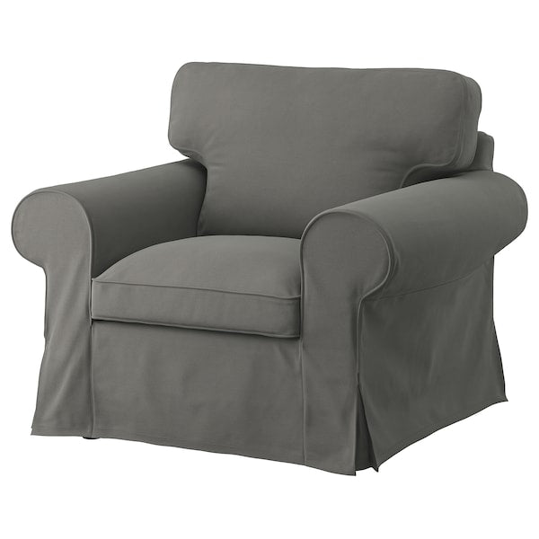 EKTORP - Armchair and footstool, Hakebo dark grey