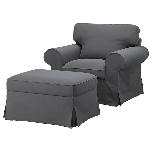 EKTORP - Armchair and footstool, Hakebo dark grey