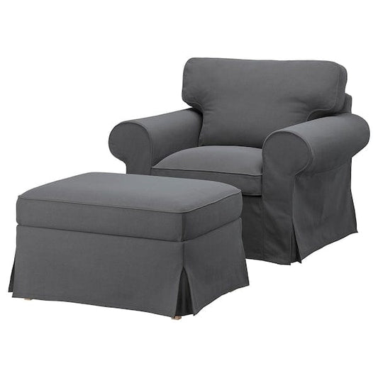 Ikea EKTORP - Armchair and footstool, Hakebo dark grey