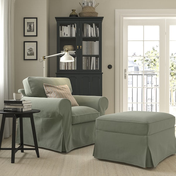 EKTORP - Armchair and footstool, Hakebo grey-green