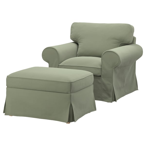 EKTORP armchair and footstool, Hakebo grey-green