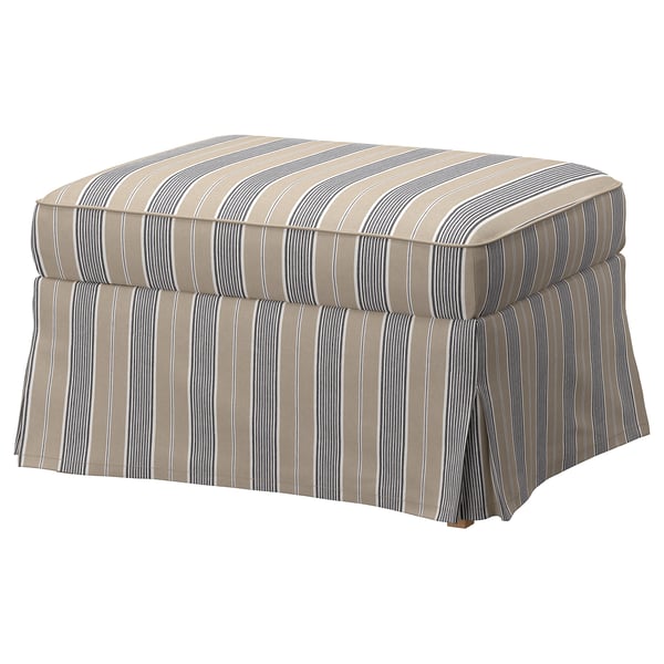 EKTORP armchair and footstool, Karlshov beige/multicolour