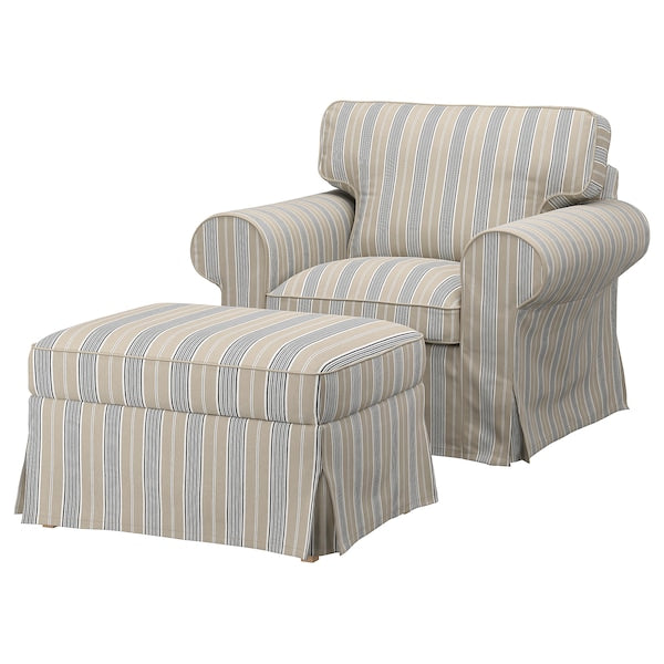 EKTORP - Armchair and footstool, Karlshov beige/multicolour