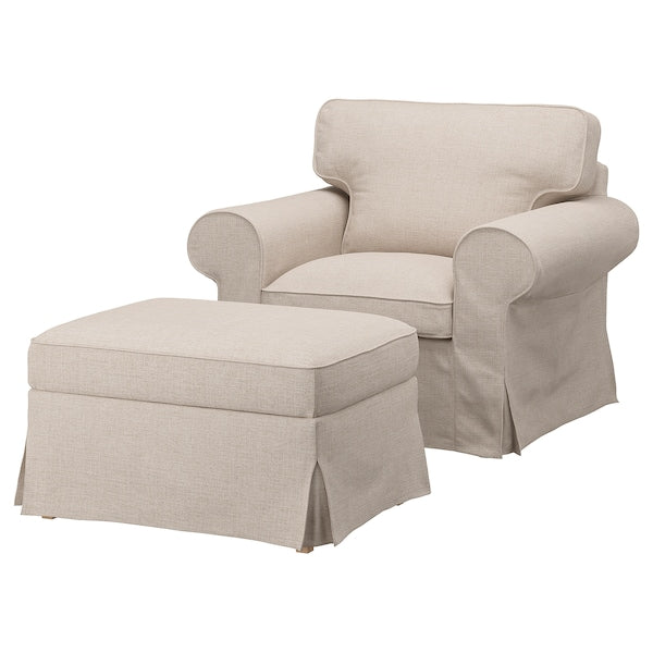 EKTORP - Armchair and footstool, Kilanda light beige