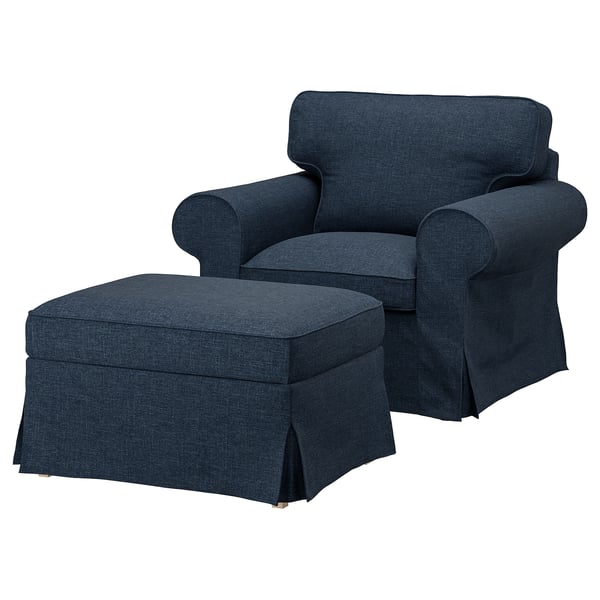 EKTORP - Armchair and footstool, Kilanda dark blue