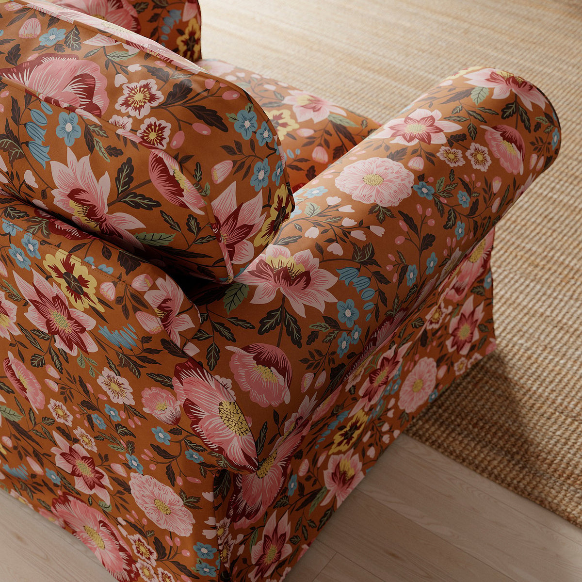 EKTORP armchair, Mångbyn brown/multicolour, 104x88x88 cm