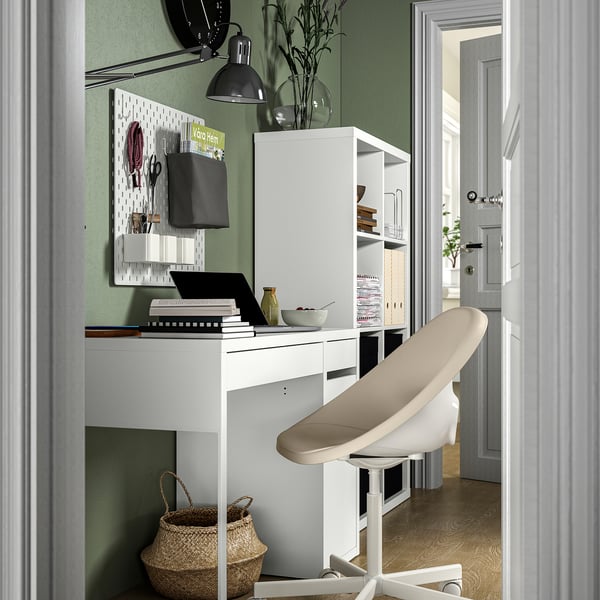 ELDBERGET / MALSKÄR swivel chair, beige/white, 67 cm