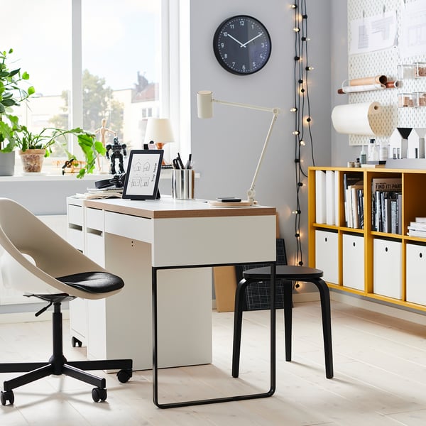ELDBERGET / MALSKÄR swivel chair, beige/black, 67 cm