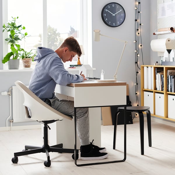 ELDBERGET / MALSKÄR swivel chair, beige/black, 67 cm