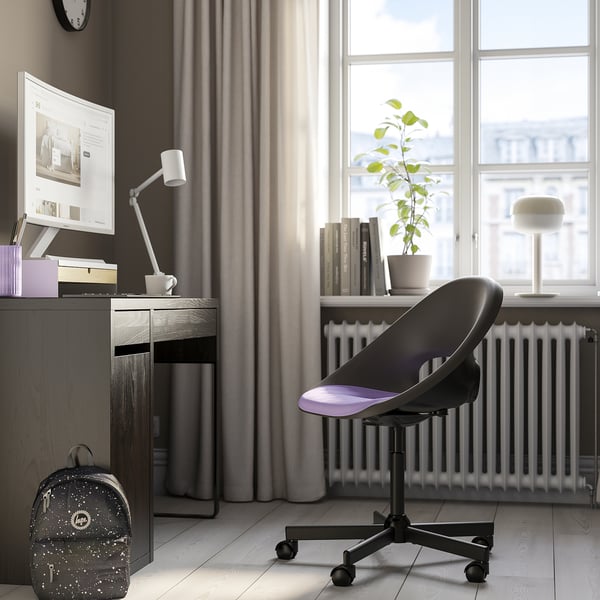 ELDBERGET / MALSKÄR swivel chair + pad, dark grey black/lilac