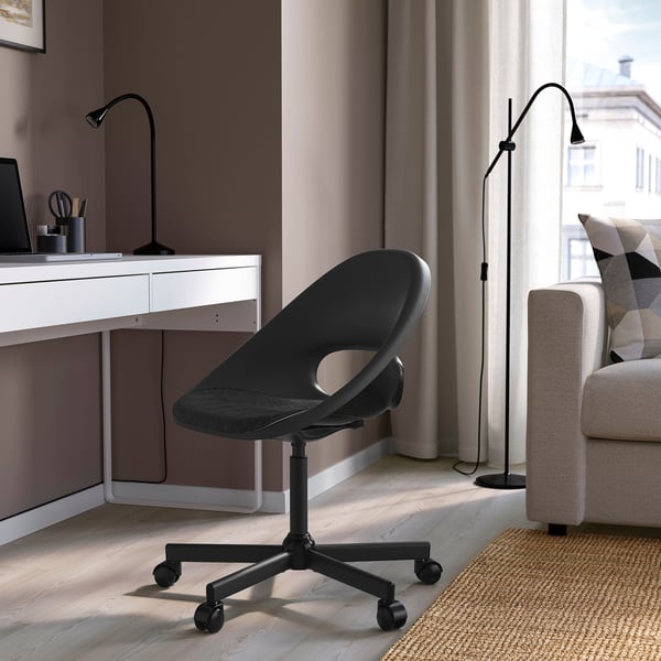 ELDBERGET / MALSKÄR swivel chair + pad, dark grey/black, 67x90x67 cm