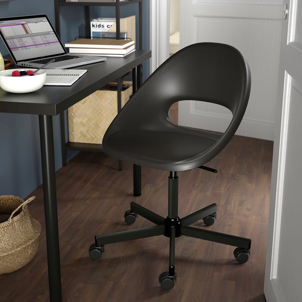 ELDBERGET / MALSKÄR swivel chair, dark grey/black, 43x90x67 cm
