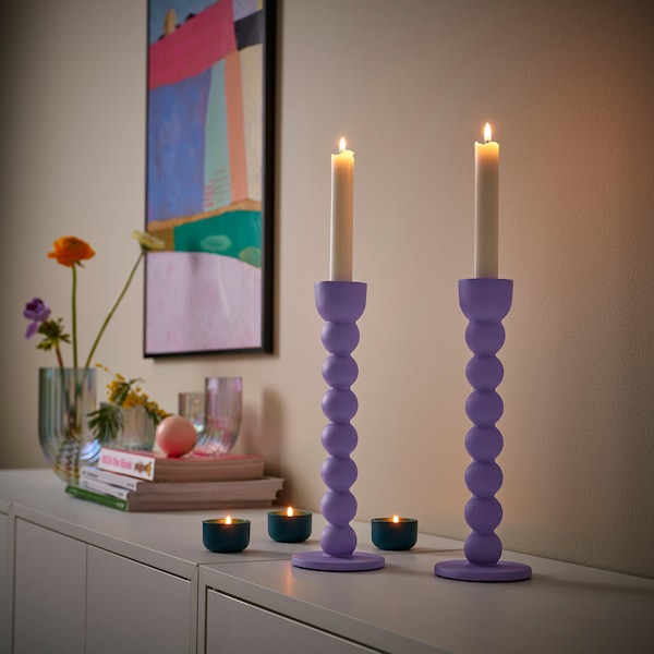 ELDIGHET - Candlestick/candle holder, lilac, 27 cm