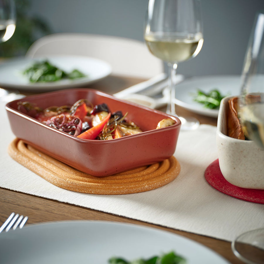 ELDSTJÄRT pot stand, set of 2, oval/light brown red, 26x16 cm