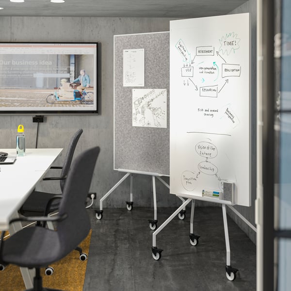 ELLOVEN whiteboard/noticeboard with castors, white, 70x180 cm