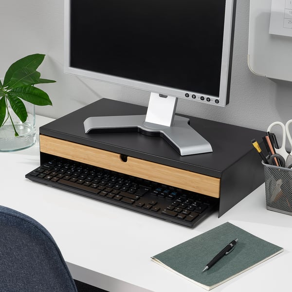 ELLOVEN monitor stand with drawer, anthracite, 45x10x24 cm