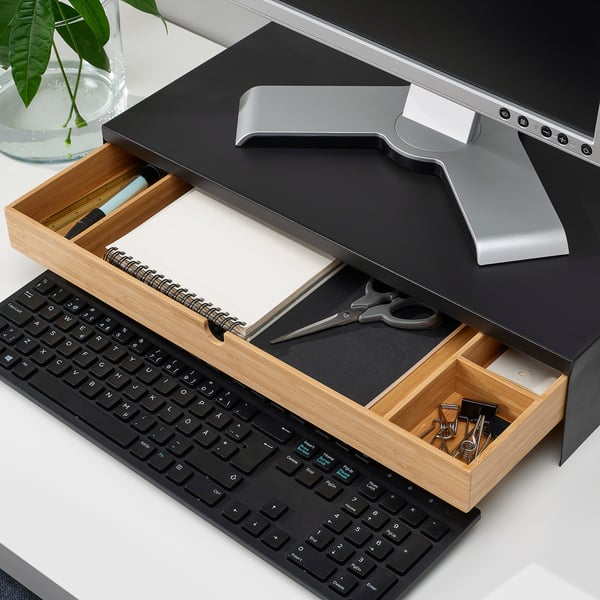 ELLOVEN monitor stand with drawer, anthracite, 47x10x26 cm