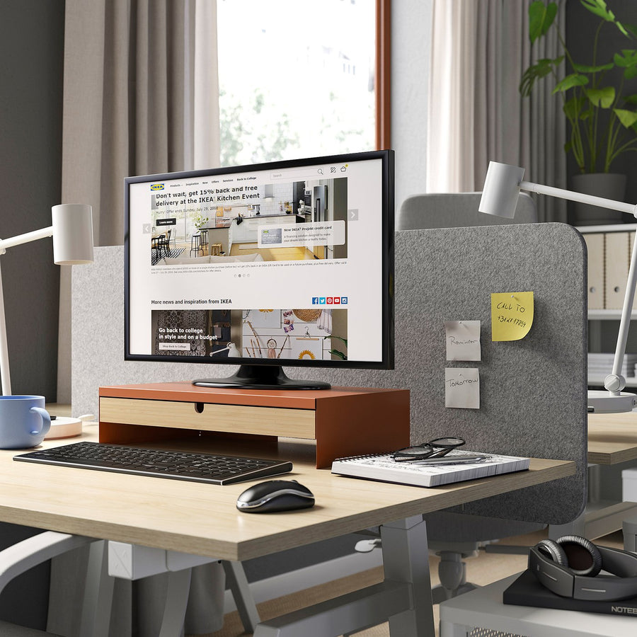 ELLOVEN monitor stand with drawer, bright orange, 47x10x26 cm