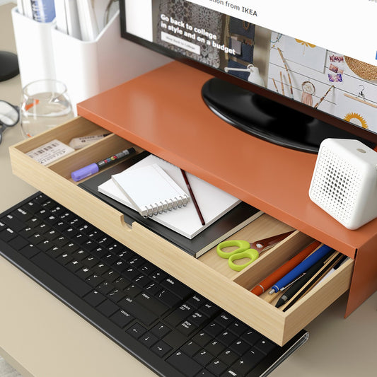 ELLOVEN monitor stand with drawer, bright orange, 47x10x26 cm