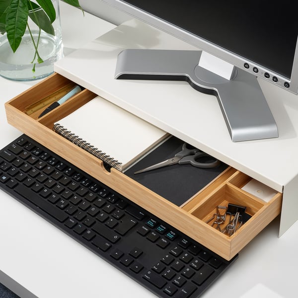 ELLOVEN monitor stand with drawer, white, 47x10x26 cm