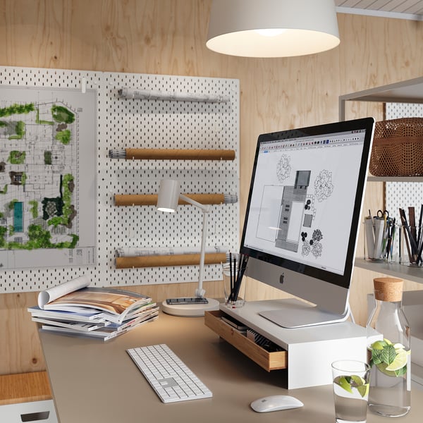 ELLOVEN monitor stand with drawer, white, 47x10x26 cm