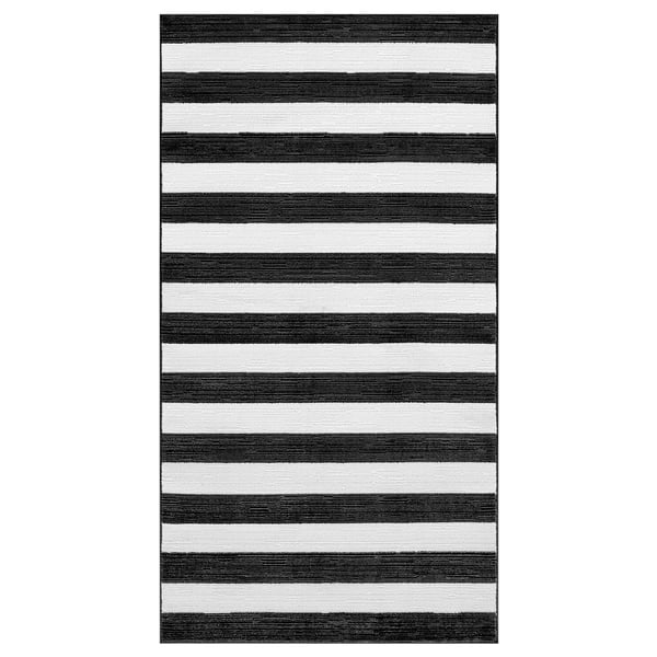 ELSYSTEM rug, low pile, black/white/stripe, 80x150 cm