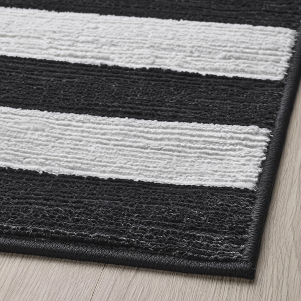 ELSYSTEM rug, low pile, black/white/stripe, 80x150 cm