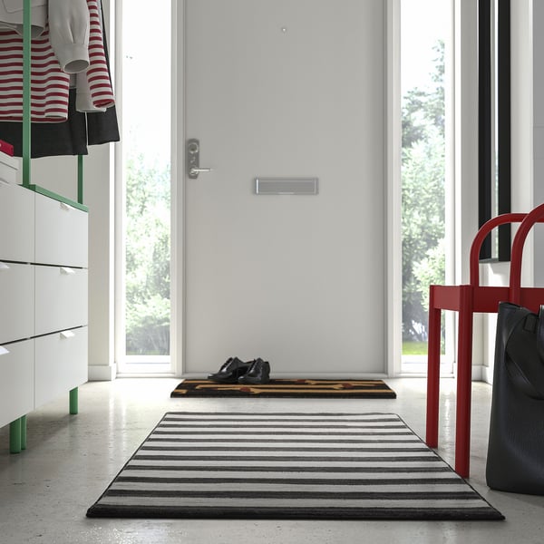 ELSYSTEM rug, low pile, black/white/stripe, 80x150 cm