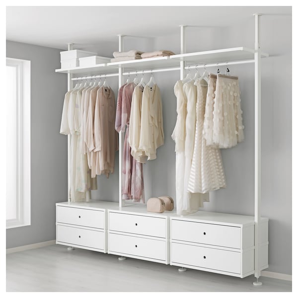 ELVARLI wardrobe combination, white, 258x51x222-350 cm