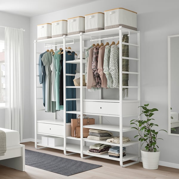 ELVARLI wardrobe combination, white, 205x55x216 cm