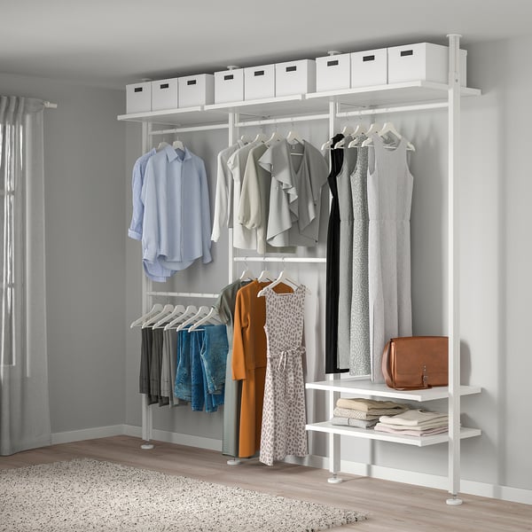 ELVARLI wardrobe combination, white, 258x51x222-350 cm