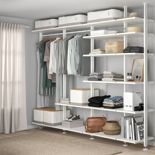 ELVARLI wardrobe combination, white, 303x51x222-350 cm