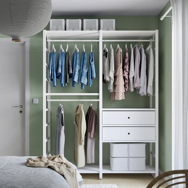 ELVARLI wardrobe combination, white, 165x55x216 cm
