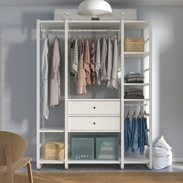 ELVARLI wardrobe combination, white, 165x55x216 cm