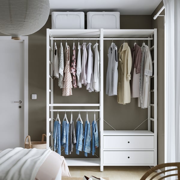 ELVARLI wardrobe combination, white, 165x55x216 cm