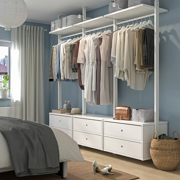 Ikea ELVARLI - Wardrobe combination, white, 258x51x222-350 cm