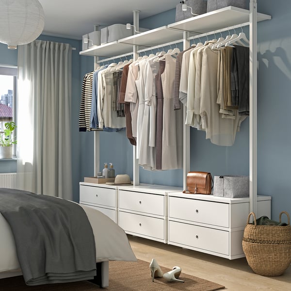 ELVARLI wardrobe combination, white, 258x51x222-350 cm