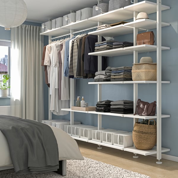 ELVARLI wardrobe combination, white, 303x51x222-350 cm