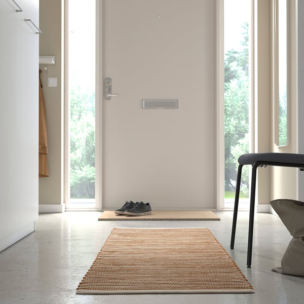 ENERGIKÄLLA rug, flatwoven, light brown, 60x90 cm