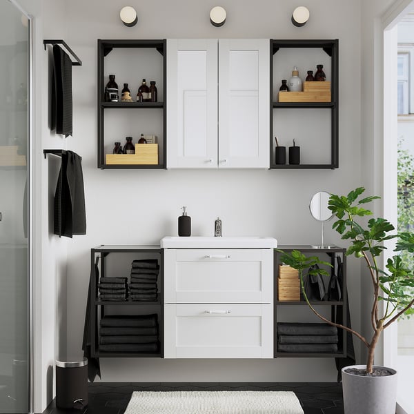ENHET bathroom, anthracite/white frame