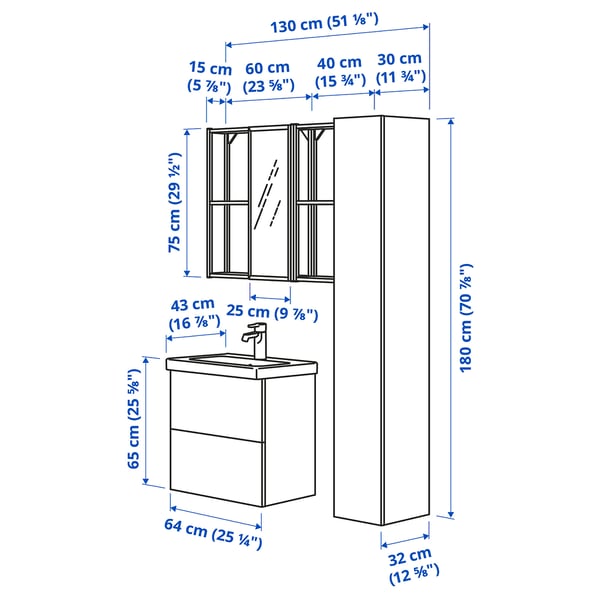 ENHET - Bathroom, anthracite/white frame,64x43x65 cm