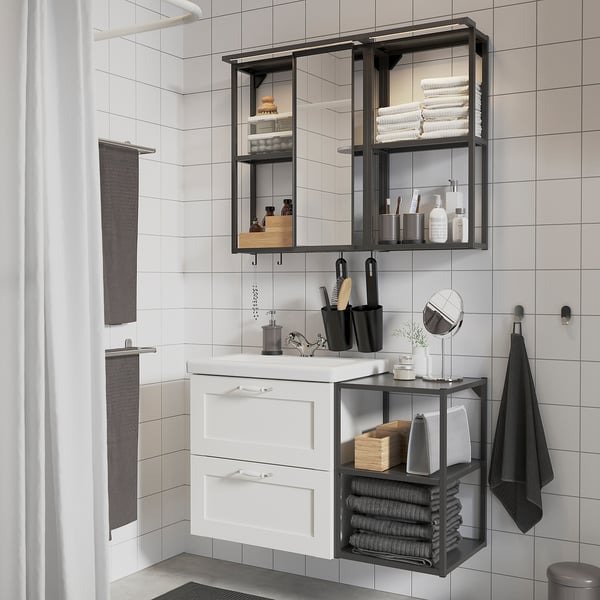ENHET - Bathroom, anthracite/white frame,102x43x65 cm