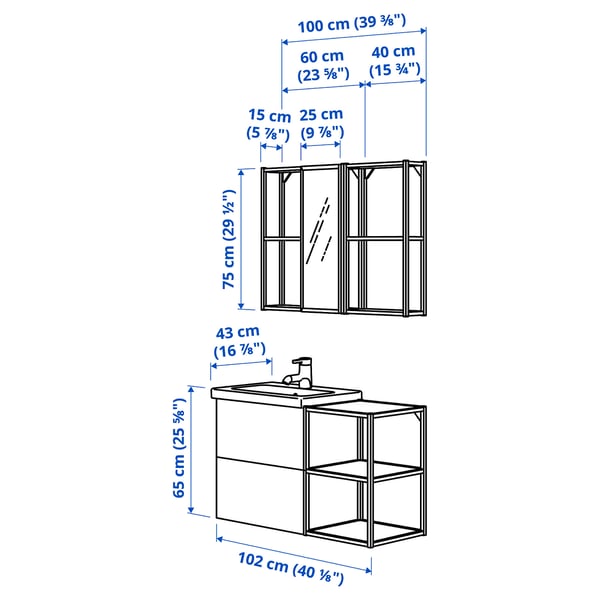 ENHET bathroom, anthracite/white frame, 102x43x65 cm