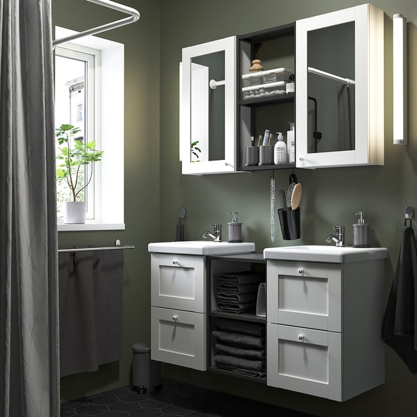 ENHET - Bathroom, anthracite/white frame,124x43x65 cm