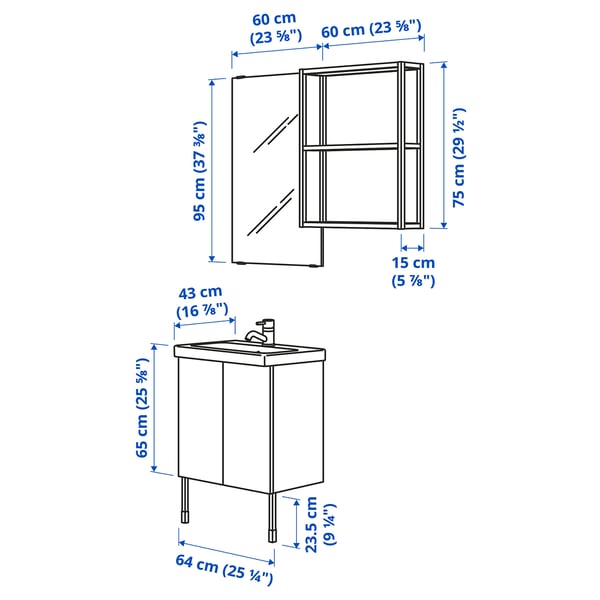ENHET bathroom, anthracite/white frame, 64x43x87 cm