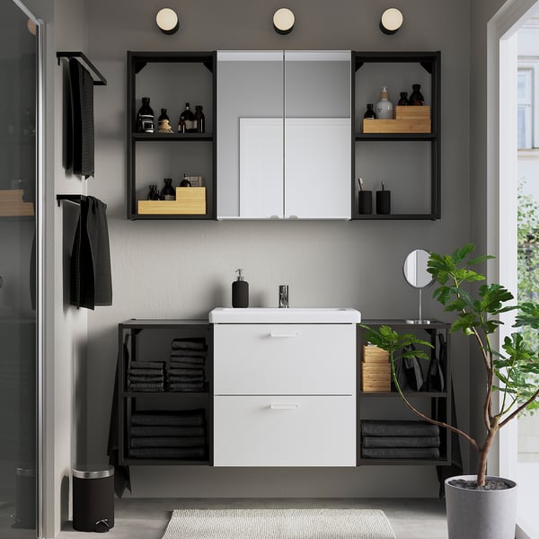 ENHET bathroom, anthracite/white, 140x43x65 cm