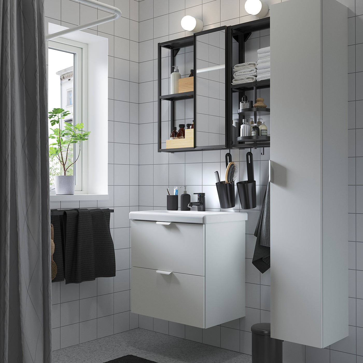 ENHET bathroom, anthracite/white, 64x43x65 cm